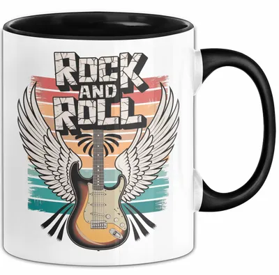 Produktbild von Gitarre Musikliebhaber Musiker Gitarrist Tasse Geschenk Lustige Geschenkidee Spruch Rock’n’Roll (Schwarz)