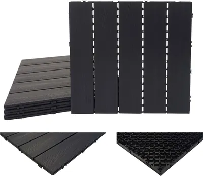Produktbild von WPC Bodenfliese HWC-E20, Holzoptik Balkon/Terrasse, 3D-Struktur linear 4x je 50x50cm = 1qm, geprägt anthrazit