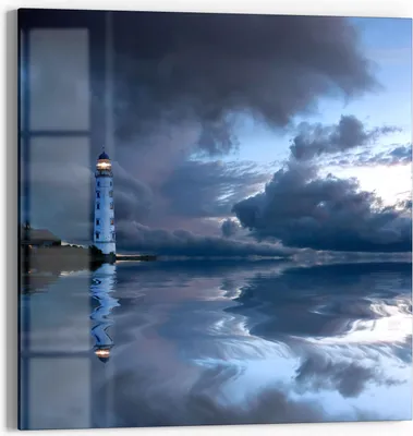 Produktbild von DEQORI Glasbild Echtglas 30x30 cm 'Leuchtturm im Abendlicht' Wandbild Bild modern Deko