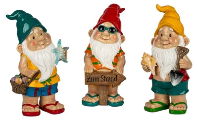 Produktbild von Formano 3er Set Gartenzwerge Gartendeko Figuren aus Kunststein handbemalt 26 cm