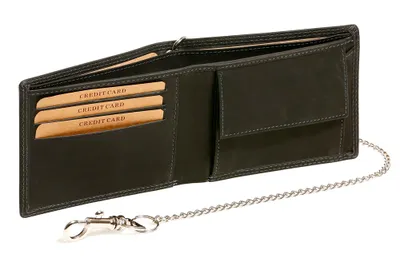 Produktbild von LEAS MCL Biker-Geldbörse extra dünn Chrom-Kette Querformat Vintage in Echt-Leder, schwarz - LEAS Chain-Series
