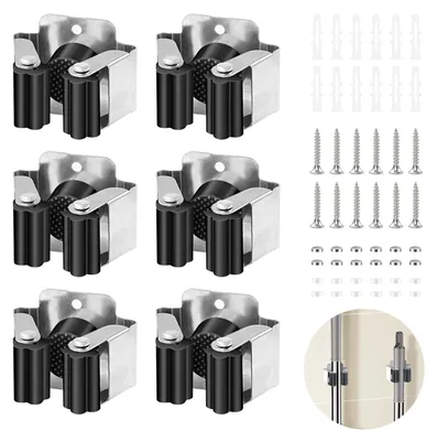 Produktbild von Wandhalter Besenhalter Gartengerätehalter - Edelstahl - 6 Stück - Silber - Für Garten, Küche, Garage und Schuppen