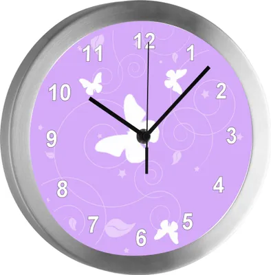Produktbild von Funkuhr, Kinder Wanduhr, Kinderuhr, Kinderzimmer Schmetterling Ornamente flieder