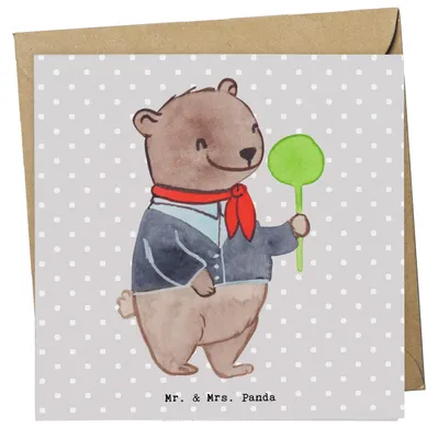 Produktbild von Mr. & Mrs. Panda Klappkarte Schaffnerin Herz - Grau Pastell - Geschenk, Glückwunschkarte, anlasskarte, doppelkarte, Grußkarte, faltkarte