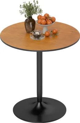 Image de HOMCOM Table à manger ronde pour 2-4 personnes, table de cuisine 70 cm style moderne avec plateau en placage de bois massif et piétement en acier, marron clair