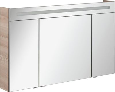 FACKELMANN Spiegelschrank B.CLEVER / dreitürig / Spiegelschrank mit gedämpften Scharnieren / Maße (B x H x T): ca. 120 x 71 x 16 cm / hochwertiger Spiegelschrank / Möbel fürs Bad / Korpus: Braun hell