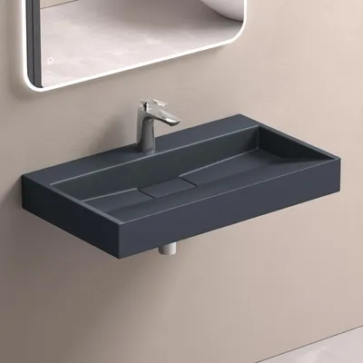 Image de doporro Lavabo Suspendu avec Bonde Vasque à Poser Gris Noir Mat 80x46x11cm Lave Mains Rectangulaire avec Perçage de Robinet Colossum19