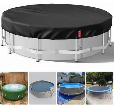 Produktbild von Poolabdeckung Rund 244 cm Schwarz 420D Oxford-Gewebe UV-Schutz Kordelzug Bodennägel