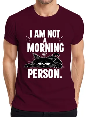 Immagine prodotto di T-shirt da uomo, colore bordeaux, taglia S, con la scritta: "Non sono una persona mattiniera", "Katze", "Grimmig", "Lustig", "Humor", "Sarcasmo"