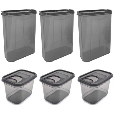 Produktbild von 6er Set Schüttdose Grau Vorratsdose 3x 1,3 Liter & 3x 2,8 Liter Aufbewahrungsdose Streudosen Frischhaltedosen Müslidose Lebensmittel Vorratsbehälter
