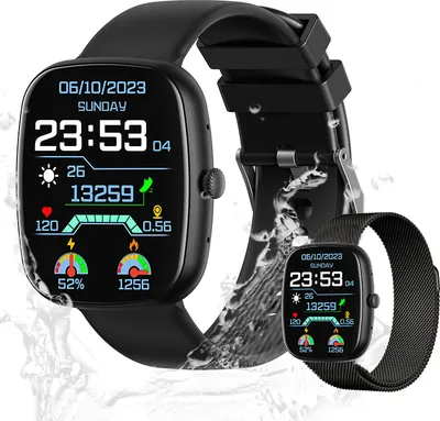 Produktbild von Valdus Smartwatch Damen & Herren 1,83 Zoll mit Telefonfunktion, IP67 wasserdicht, Herzfrequenz & SpO2, Schrittzähler Fitness-Tracker – Schwarz