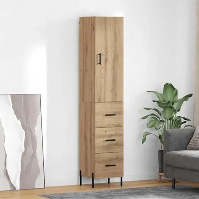 Produktbild von Hochwertiges Sideboard Artisan-Eiche 34,5 x 34 x 180 cm Holzwerkstoff mit Schublade Tür und stabilen Metallbeinen für modernes Wohnzimmer Esszimmer Flur