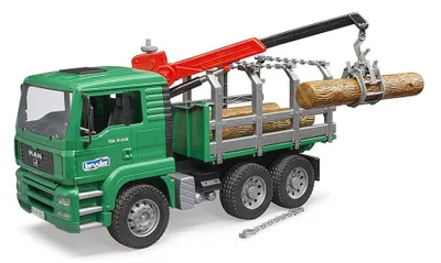 Produktbild von bruder 02769 - Man Holztransport-LKW mit Ladekran & 3 Baumstämmen - 1:16 Holztransporter Lastwagen Laster Truck