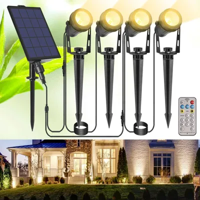 4er-Pack Solar-Spotlight, IP65, mit Fernbedienung, Timer, Warmweiß 2700K