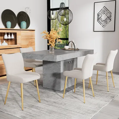 Produktbild von Flieks Esszimmerstühle 4er Sets, Küchenstühle mit Golden Metallbeinen, Wohnzimmerstuhl Schminkstuhl Polsterstühle mit Samtbezug, Beige