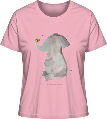 Produktbild von Mr. & Mrs. Panda Damen T-Shirt Elefant Biene Größe S - Baumwolle Pink - Geschenk, Liebesspruch, Liebe, Kurzarmshirt, Hochzeitsgeschenk, Heiratsantrag, Oberteil, shirt