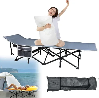 Produktbild von YARDIN Camp Bed Skladacia kempingová posteľ Camp Bed 190x 62x 38 cm vrátane prepravnej tašky a bočnej tašky s nosnosťou do 250 kg, kompaktná prenosná kempingová posteľ na kempovanie, outdoorovú turistiku