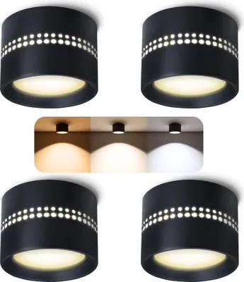 Produktbild von SSC-LUXon ALAPI Deckenleuchte Spot schwarz 4 Stückmit indirektem Licht - Aufputz Lampe flach inkl. dimmbare GX53 Lampe drei einstellbaren Lichtfarben 3CCT