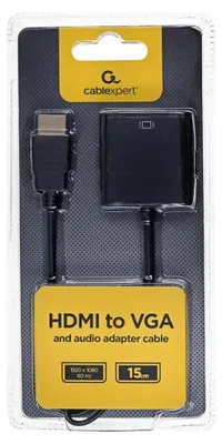 Obrázok produktu pre Gembird A-HDMI-VGA-03, 0,15 m, Typ HDMI (štandard), VGA (D-Sub), Samec, Samica, 1920 x 1080 px