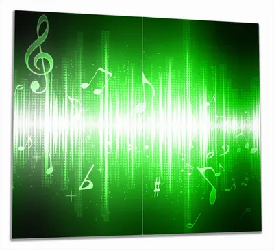 Produktbild von Wallario Herdabdeckplatte aus Glas, Größe 60 x 52 cm 2-teilig, Motiv Grüne Noten der Musik