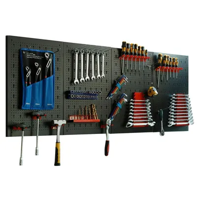 Produktbild von Werkzeugwand Lochwand 4tlg 160 x 60 cm mit 52tlg Zubehör Schwarz