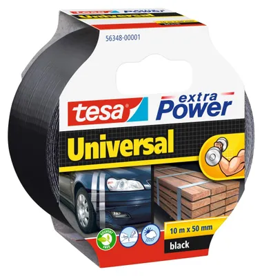 Produktbild von tesa extra Power universal, von Hand einreißbar, hohe Wetterfestigkeit, schwarz, 10 m x 50 mm
