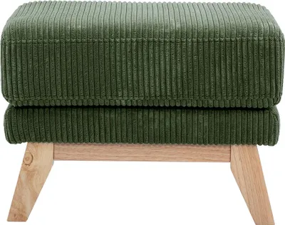 Produktbild von Miliboo - Skandinavischer Hocker aus Kord-Samt in khakigrün und hellem Holz OSLO