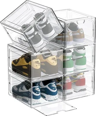 Zdjęcie produktu dla Organizer do przechowywania butów przezroczysty - Pojemnik do przechowywania butów sportowych i trampek z przezroczystymi drzwiczkami - 335 x 25 x 8 cm - Rozmiar 46 - Biały (6 sztuk)