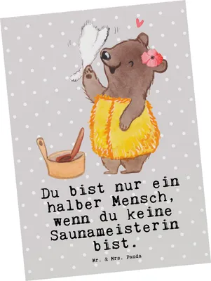 Produktbild von Mr. & Mrs. Panda Postkarte Saunameisterin Herz - Grau Pastell - Geschenk, Ansichtskarte, bildkarte, Fotokarte, Grußkarte, Postkarten