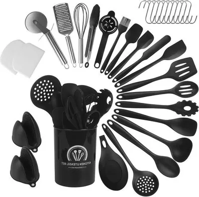 Produktbild von Famanu Küchenutensilien Set 43-teilig Silikon Küchenhelfer Set Hitzebeständig mit Utensilienhalter - Schwarz