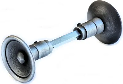 A pair of door handles with a connecting rod, shown against a white background.