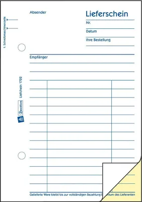 Produktbild von Formularbuch Lieferschein A6 VE=20x2x50 Blatt