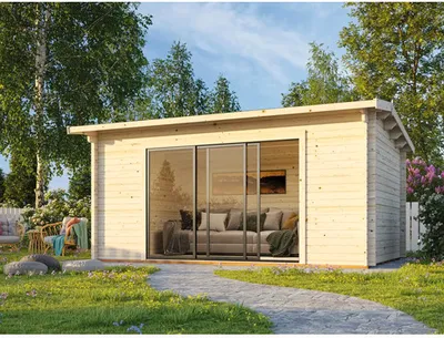 Produktbild von Gartenhaus Palmako Ines 13,7 m² Schiebetür Sicherheitsglas inkl. Fußboden 524 x 379 cm natur