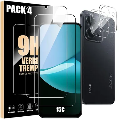 Image de 2 Verres Trempés Ecran et 2 Vitres Caméra Arrière pour Xiaomi Redmi 15C 4G/5G, Protection Anti-Rayures
