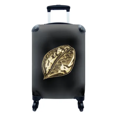 Produktbild von MuchoWow® Koffer Handgepäck Trolley Rollkoffer Kleine Reisekoffer mit 4 Rollen - Blatt - Schwarz und Gold - Pflanze - Cabin Size < 55x40x23 cm & 55x40x20 cm - Fotokoffer - Kabinenkoffer - Boardgepäck - Reise-Box - Reisekoffer - Reisegepäck - Koffer mit Bild - Trolley für Kinder