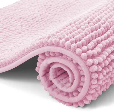 Produktbild von Chenille-Badematte, rutschfeste Badematte, weiche Badematte, saugfähige Badematte, waschbare Duschmatte fürs Badezimmer, 50 x 80 cm, rosa