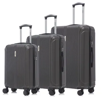 Produktbild von Suitcase Set, Rollkoffer Handgepäck, Kofferset, mit 4 Rollen 360°, Hartschalenreise Zahlenschloss, Weicher Gummigriff (3er Set, M,L&XL, Grau)