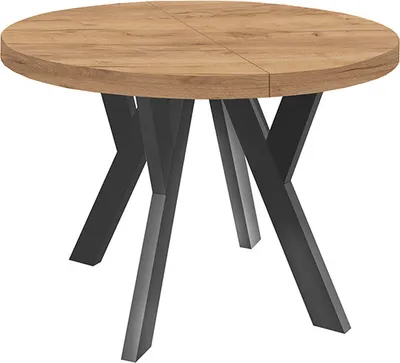 Produktbild von Runder Ausziehbarer Tisch für Esszimmer, PERO, Loft-Stil, Skandinavische, Durchmesser: 80 / 130 cm, Farbe: Eiche Craft Golden / Schwarz
