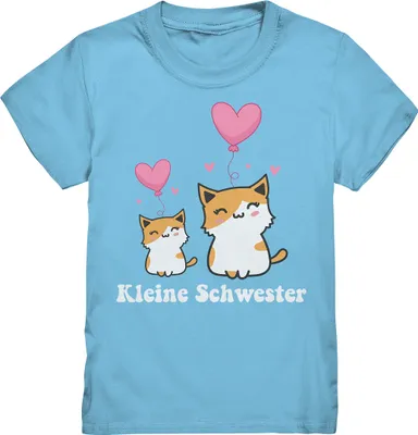 Produktbild von Kleine Schwester T-Shirt Katzen Kleine Schwester Geschenk – Sky Blue / 134/146 (9-11)