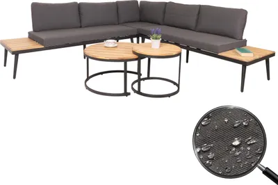 Produktbild von Garten-Garnitur MCW-H54c, Lounge-Set, Beistelltisch Spun Poly Akazie Holz Stahl hellbraun, Kissen dunkelgrau