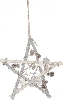 Immagine prodotto di FEERIC LIGHTS & CHRISTMAS: Lampada a sospensione natalizia con decorazioni in legno a forma di stella e pigna - 28 cm