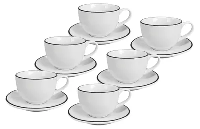Obrázek produktu pro Set 6 ks - Cappuccino šálek s podšálkem Alba Black, 200 ml, černá linka