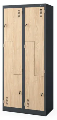 Produktbild von Jan Nowak Umkleideschrank Z02 Spind mit 4 Abteilen Kleiderspind Metallschrank Flügeltür Lüftungsschlitzen Pulverbeschichtung 185 cm x 80 cm x 45 cm Anthrazit / Sonoma-Eiche