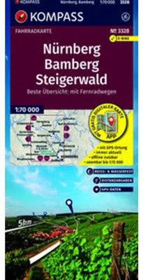 Immagine prodotto di Carta ciclistica KOMPASS 3328 Norimberga, Bamberga, Steigerwald 1:70.000