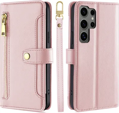 Produktbild von Handykette Samsung Hülle mit Band Handyhülle Kartenfächer Kunstleder Umhängetasche Galaxy S25 Ultra in Rosa