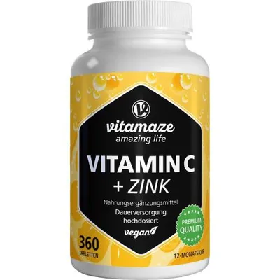 Produktbild von Vitamin C 1000 mg hochdosiert+Zink vegan Tabletten 360 St