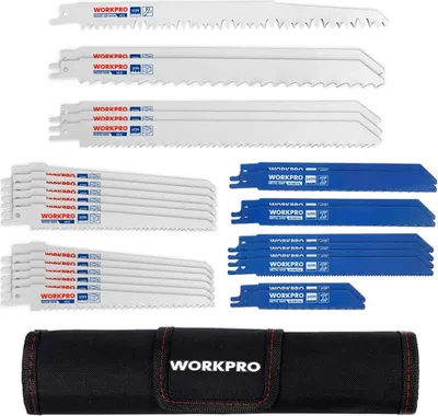 Produktbild von WORKPRO Sägeblatt Set für Holz & Metall & Kunststoff 32-teilige Säbelsägeblätter mit Handtasche (32 Stück) Kompatibel mit gängigen Sägen