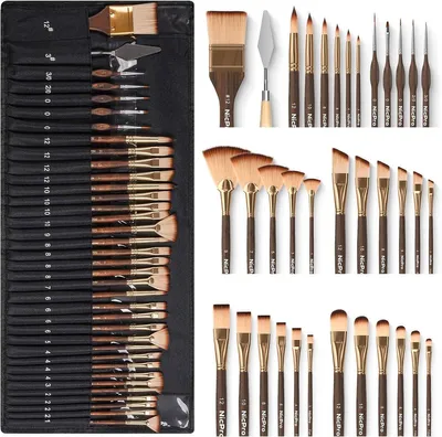 Produktbild von PromoHome® 36-teiliges Pinselset – Professionelle Pinsel mit Palettmesser und Aufbewahrungsrolle, gold