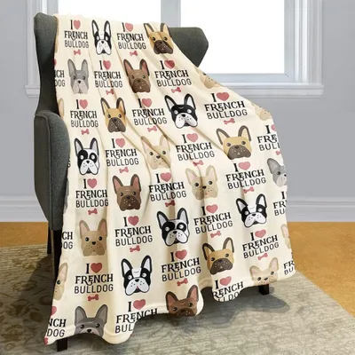 Immagine prodotto di Elzusha - Coperta in pile di flanella, marrone, 125x150 cm, con motivo bulldog