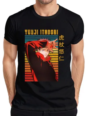 Zdjęcie produktu dla Męska koszulka retro Yuji Itadori Jujutsu Kaisen - prezent dla fanów anime i mangi, czarny, XL